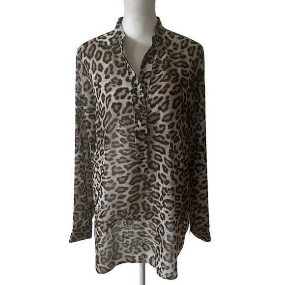 W by Worth Cheetah Animal Print V-Neck Tunic Blouse Womens Size Small - Picture 1 of 7